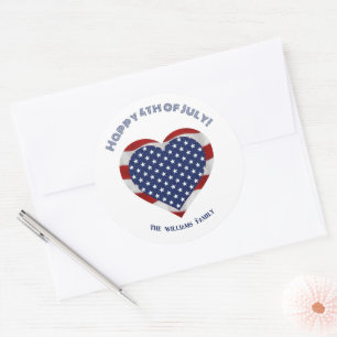 Happy 4th of July Stars and Stripes Heart Classic Round Sticker