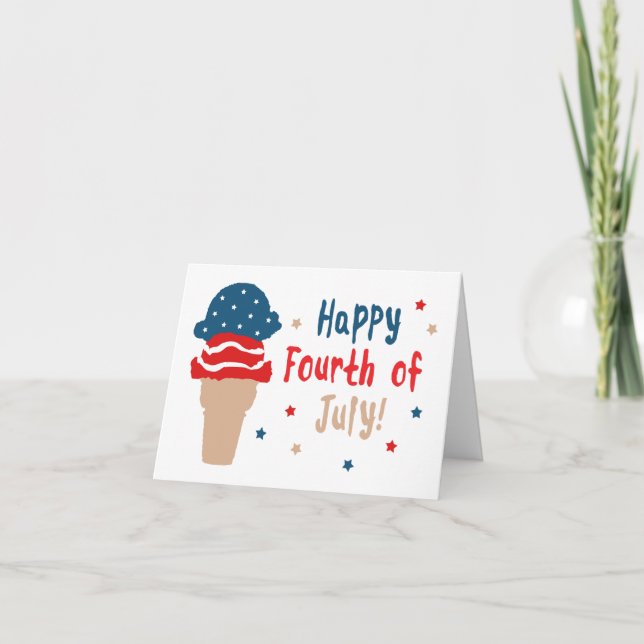 Happy 4th of July Stars and Stripes Ice Cream Card (Front)