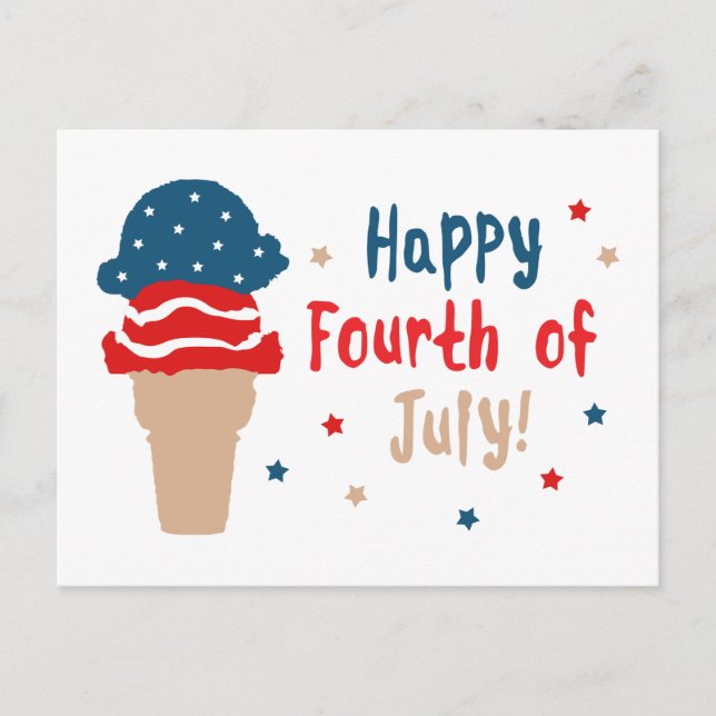 Happy 4th of July Stars and Stripes Ice Cream Postcard (Front)