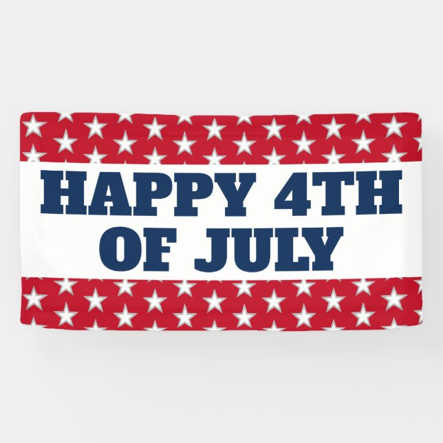 Happy 4th Of July Stars And Stripes Red White Blue Banner (Horizontal)