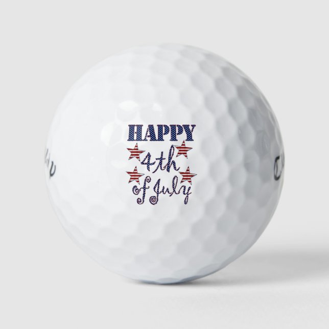 Happy 4th of July Stars and Stripes Typography Golf Balls (Front)