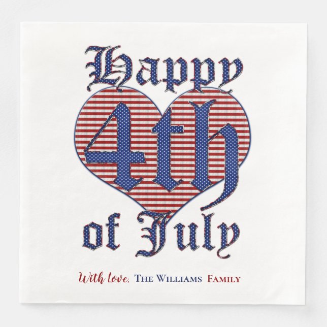 Happy 4th of July Stars and Stripes Typography Napkin (Front)