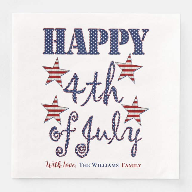 Happy 4th of July Stars and Stripes Typography Napkin (Front)