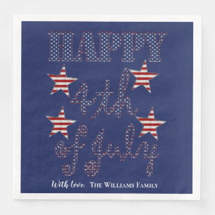 Happy 4th of July Stars and Stripes Typography Napkin