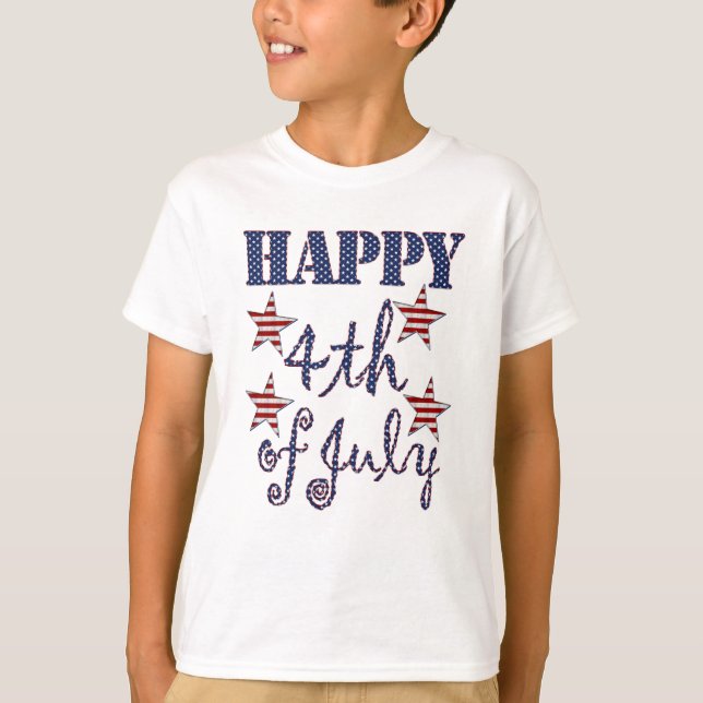 Happy 4th of July Stars and Stripes Typography T-Shirt (Front)