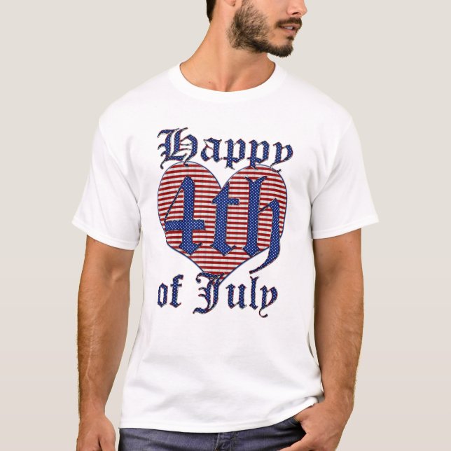 Happy 4th of July Stars and Stripes Typography T-Shirt (Front)