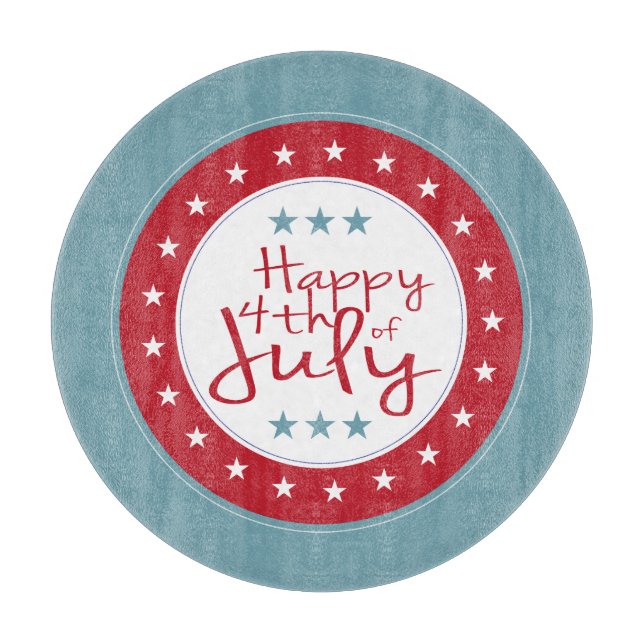 Happy 4th of July Stars Glass Cutting Board (Front)