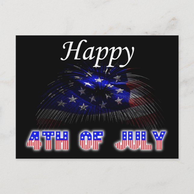 Happy 4th of July Stars Stripes Fireworks Display Postcard (Front)