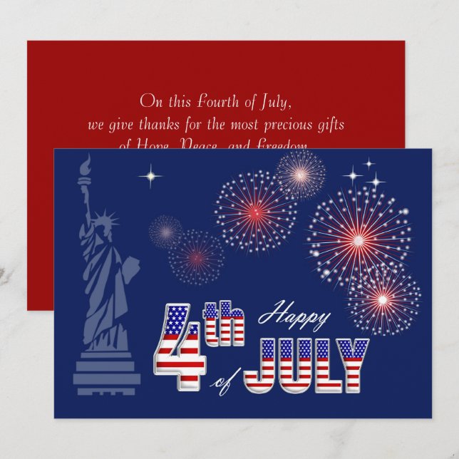 Happy 4th of July. Statue of Liberty and Fireworks Card (Front/Back)