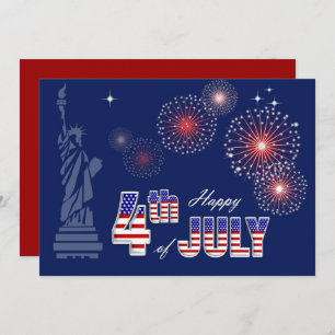 Happy 4th of July. Statue of Liberty and Fireworks Card