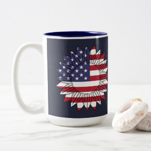 Happy 4th of July Sunflower Flag Two-Tone Coffee Mug