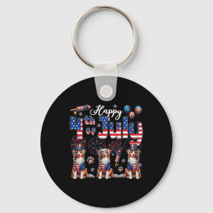 Happy 4th Of July Three Cute Australian Shepherds  Key Ring
