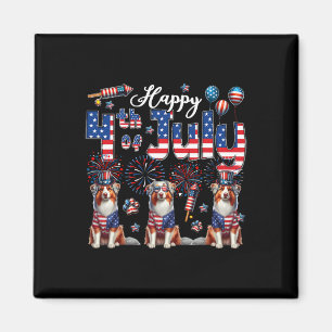 Happy 4th Of July Three Cute Australian Shepherds Magnet