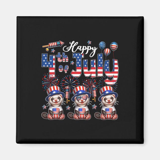Happy 4th Of July Three Cute Ferrets Sungles Flag  Magnet (Front)