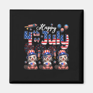 Happy 4th Of July Three Cute Ferrets Sungles Flag  Magnet
