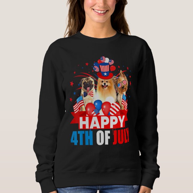 Happy 4th Of July Three Pride American Flag Dog Sweatshirt (Front)