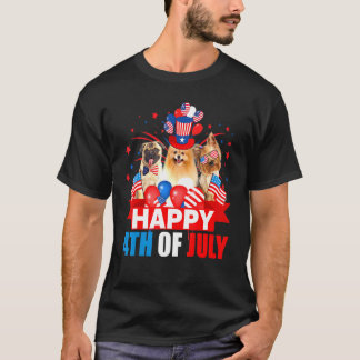 Happy 4th Of July Three Pride American Flag Dog T-Shirt