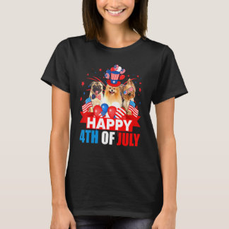 Happy 4th Of July Three Pride American Flag Dog T-Shirt