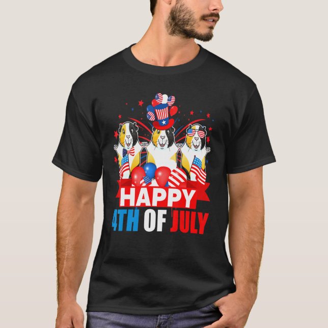 Happy 4th Of July Three Pride American Flag Guinea T-Shirt (Front)