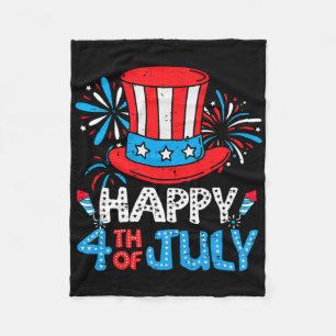 Happy 4th Of July Top Hat Us Flag Patriotic Men Wo Fleece Blanket