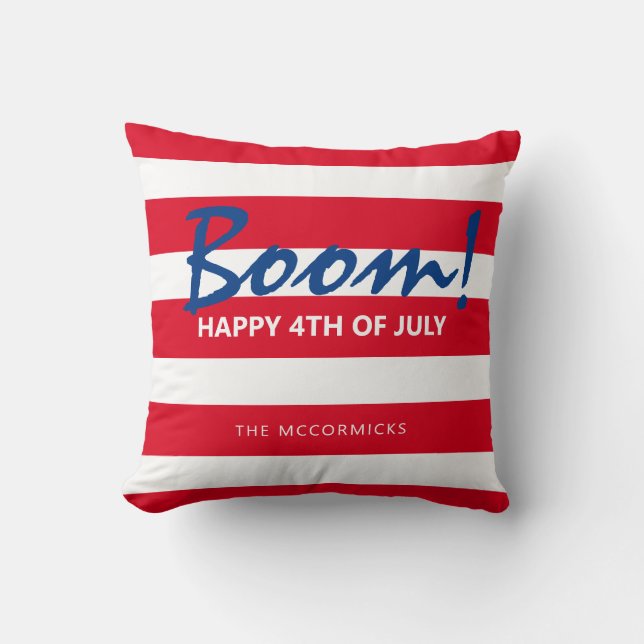 Happy 4th Of July Typography Family Monogram Cushion (Front)
