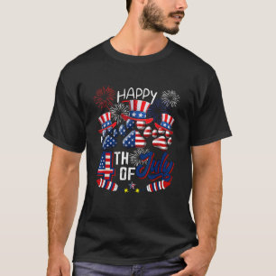 Happy 4th Of July US Flag Fireworks Three Cute Dog T-Shirt