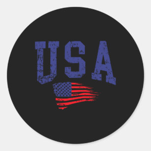 Happy 4th Of July Usa Flag American Proud Red Whit Classic Round Sticker