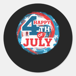Happy 4th of July - USA flag Colour Classic Round Sticker
