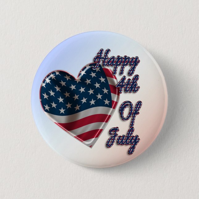 Happy 4th of July USA Flag Heart 6 Cm Round Badge (Front)