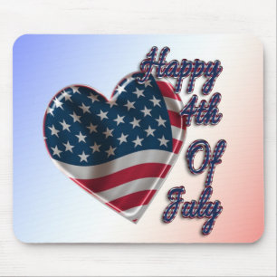 Happy 4th of July USA Flag Heart Mouse Mat
