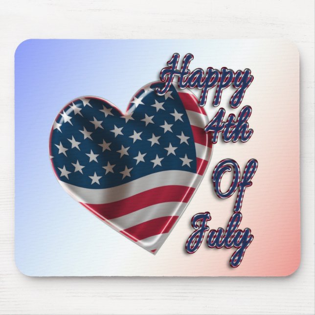Happy 4th of July USA Flag Heart Mouse Mat (Front)
