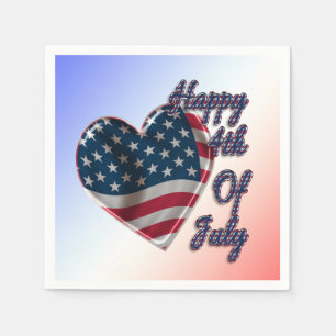 Happy 4th of July USA Flag Heart Napkin