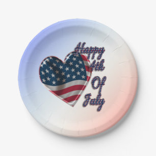 Happy 4th of July USA Flag Heart Paper Plate