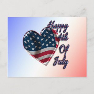 Happy 4th of July USA Flag Heart Postcard