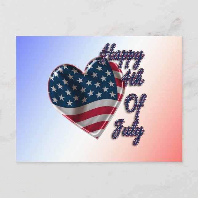 Happy 4th of July USA Flag Heart Postcard (Front)