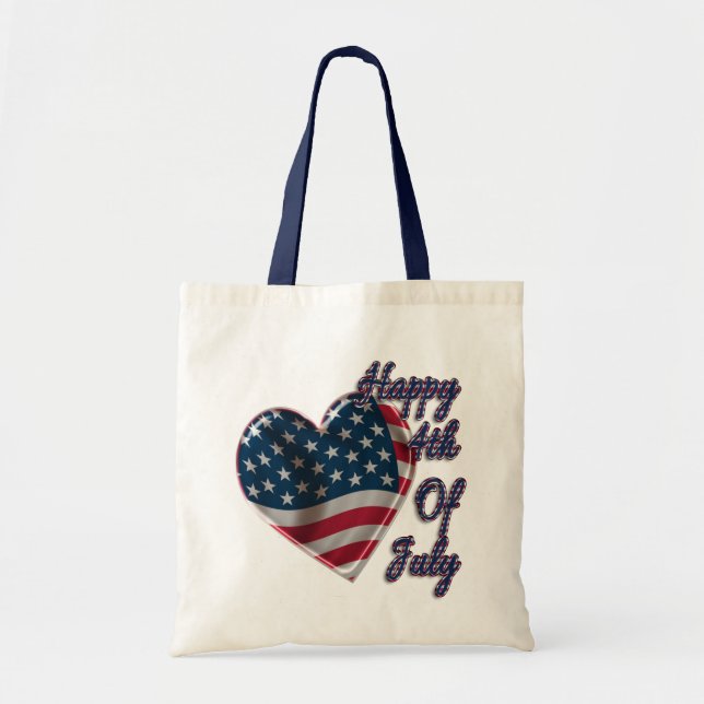 Happy 4th of July USA Flag Heart Tote Bag (Front)