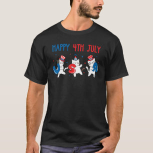 Happy 4th Of July USA Patriotic USA Flag Three Cat T-Shirt