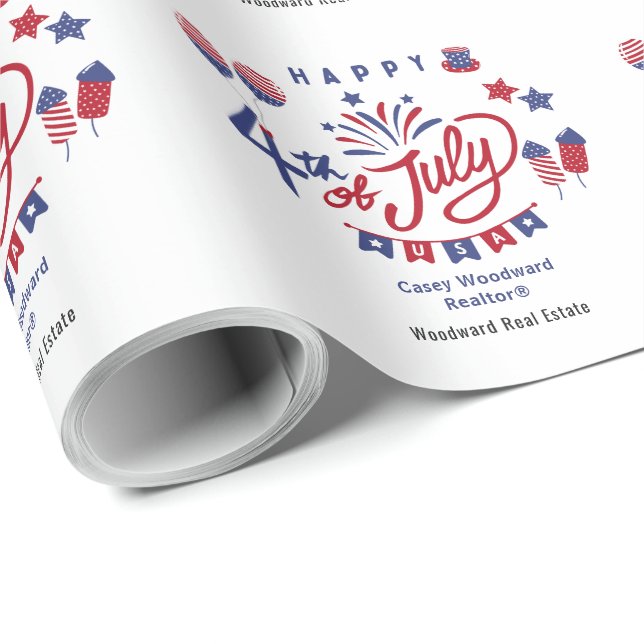Happy 4th of July USA | Realtor Marketing Custom  Wrapping Paper (Roll Corner)
