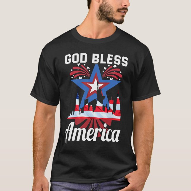 Happy 4th Of July USA saying god bless america T-Shirt (Front)