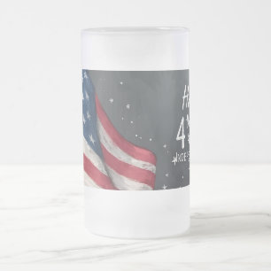 Happy 4th of July Vintage Flag Illustration Art Frosted Glass Beer Mug