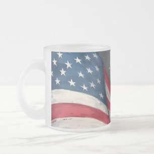 Happy 4th of July Vintage Flag Illustration Art Frosted Glass Coffee Mug