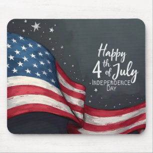 Happy 4th of July Vintage Flag Illustration Art Mouse Mat