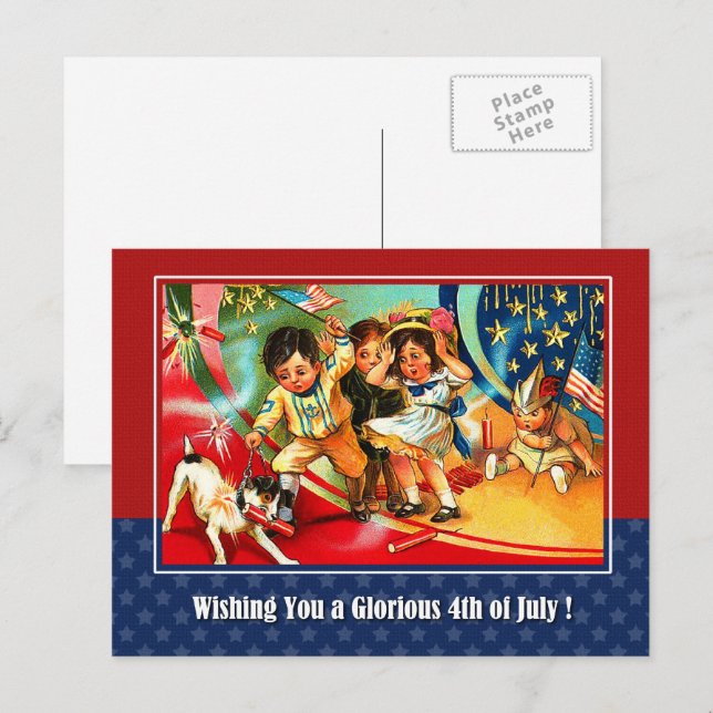 Happy 4th of July. Vintage Kids Postcard (Front/Back)