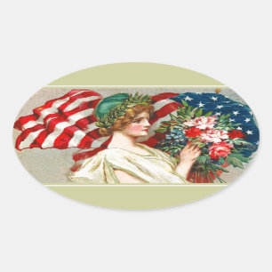 Happy 4th of July. Vintage Patriotic Design Oval Sticker