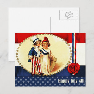 Happy 4th of July. Vintage Patriotic Kids Postcard