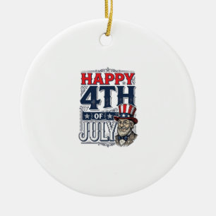 Happy 4th of July Vintage Patriotic Shirt Design_1 Ceramic Tree Decoration