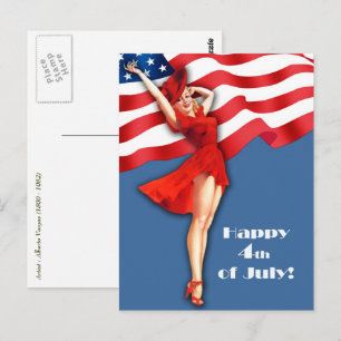 Happy 4th of July. Vintage Pin-up Design Postcards