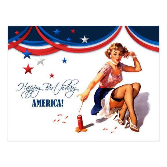 Happy 4th Of July Vintage Pin Up Design Postcards