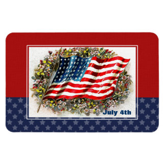 Happy 4th of July. Vintage Usa Flag and Flowers Magnet
