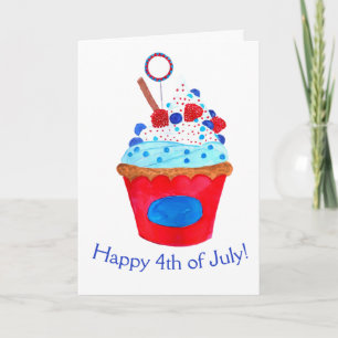 Happy 4th of July watercolor cupcake Card